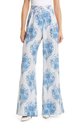 Isla & White Adrienne Wide Leg Silk Pants in Bouquet Blue