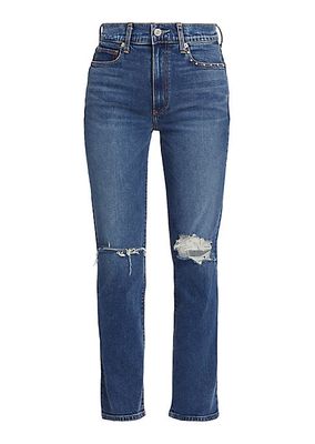 Isla Crystal High-Rise Distressed Straight-Leg Jeans