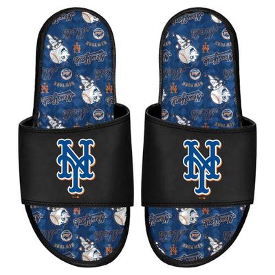 ISLIDE New York Mets Team Pattern Gel Slide Sandals in Black