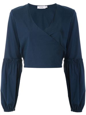 Isolda billowing sleeves wrap blouse - Blue