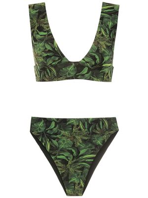 Isolda Coqueiral foliage-print bikini set - Black