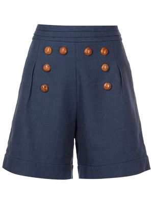 Isolda decorative-buttons high-waisted shorts - Blue