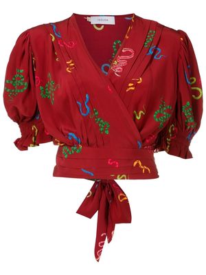 Isolda Lena motif-print wrap blouse - Red
