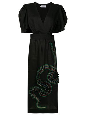 Isolda Lina embroidered-motif puff-sleeve dress - Black