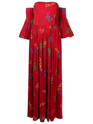 Isolda Maria floral-print off-shoulder dress - Red