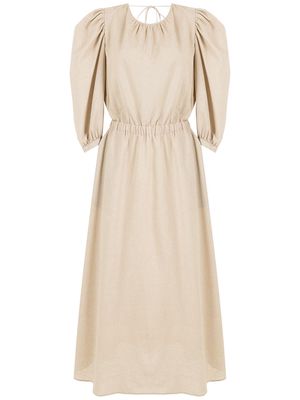 Isolda midi-length puff sleeve dress - Neutrals