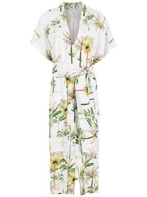 Isolda palm tree-print belted dress - Neutrals