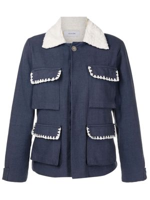 Isolda shearling-collar button-up jacket - Blue