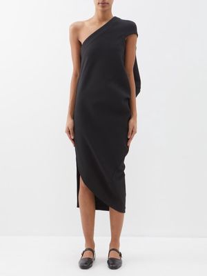 Issey Miyake - Asymmetric Draped Jersey Midi Dress - Womens - Black
