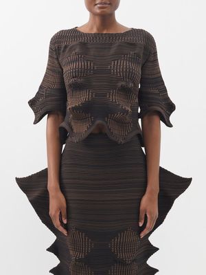 Issey Miyake - Asymmetric Spiked Technical-pleated Jersey Top - Womens - Dark Brown