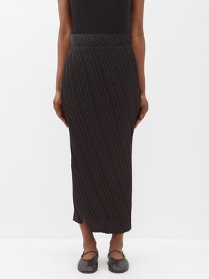 Issey Miyake - Asymmetric Zipped Technical-pleated Jersey Skirt - Womens - Black