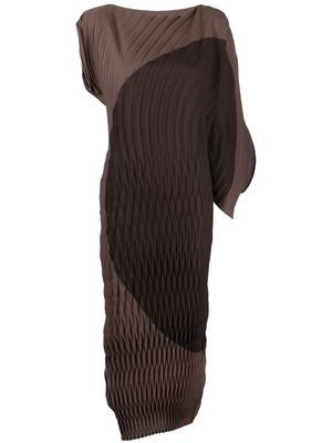 Issey Miyake colour block plissé midi dress - Brown