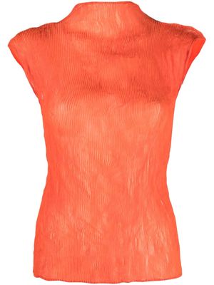 Issey Miyake fine-ribbed chiffon blouse - Orange