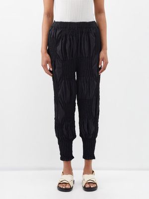 Issey Miyake - Gathered Cotton-blend Trousers - Womens - Black
