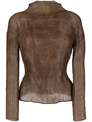 Issey Miyake high-neck sheer blouse - Brown