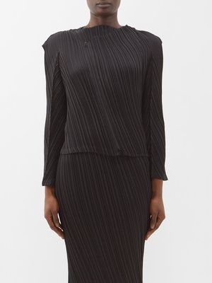 Issey Miyake - Intangible Pleats Asymmetric-zip Cardigan - Womens - Black