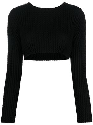 Issey Miyake plissé-detail knitted cropped top - Black