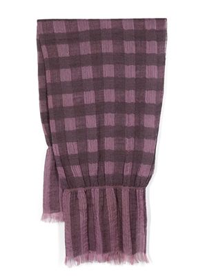 Issey Miyake Pre-Owned 1980s check-pattern frayed scarf - Purple