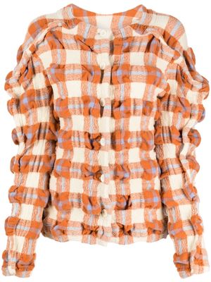 Issey Miyake Rhythm checkered ruched shirt - Orange