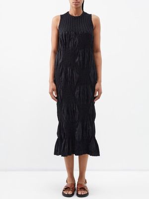 Issey Miyake - Technical-pleat Knitted Cotton-blend Midi Dress - Womens - Black