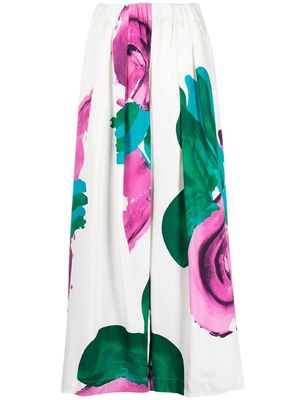Issey Miyake wide-leg floral-print trousers - White