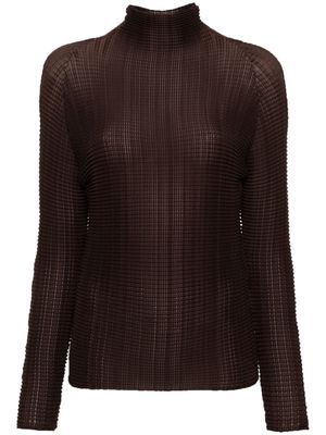 Issey Miyake Wooly Pleats-38 high-neck blouse - Brown