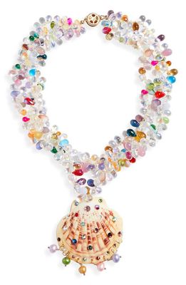 Isshi Salacia Shell Pendant Beaded Necklace in Beige Multi