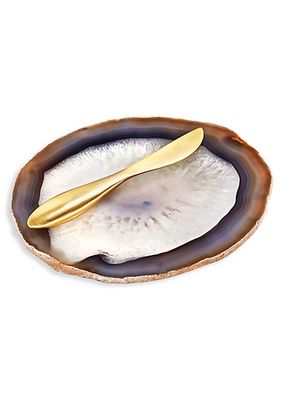 Ita 2-Piece Agate & Brass Cheese Plate and Knife Set