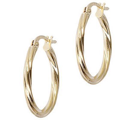 Italian Gold 3/4" Ribbed Round Hoop Earrings, 1 4K Gold