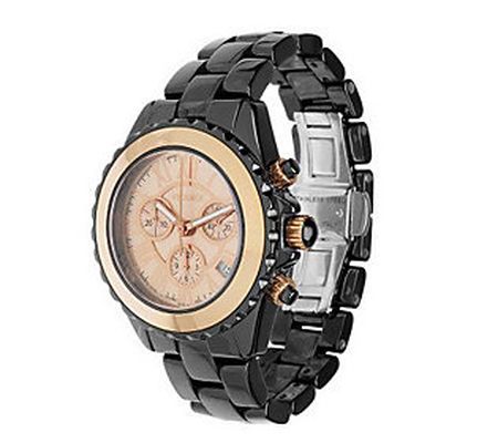 Italian Gold Bold Black Ceramic Chronograph Wat ch 14K Gold