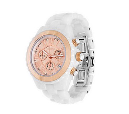 Italian Gold Bold White Ceramic Chronograph Wat ch 14K Gold