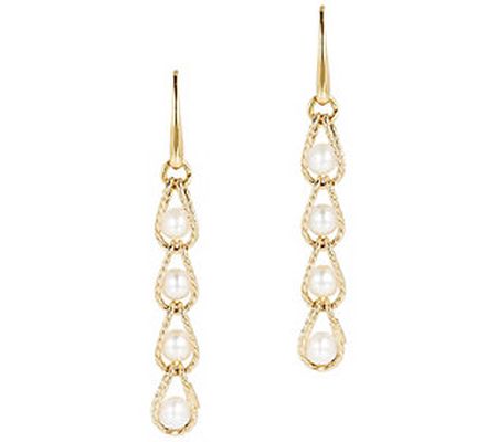 Italian Gold Caged Cultured Pearl Dangle Earrin gs, 14K