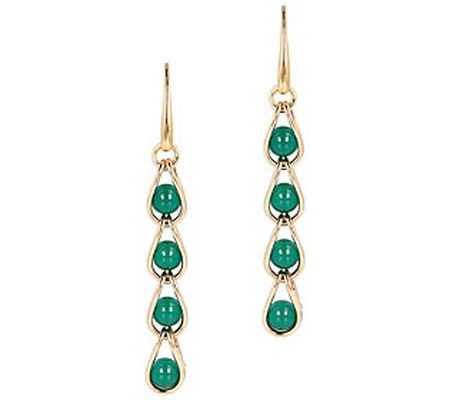 Italian Gold Caged Gemstone Dangle Earrings, 14 K Gold