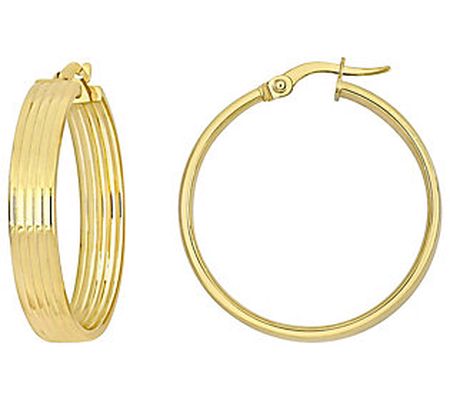 Italian Gold Ribbed Hoop Earrings, 14K