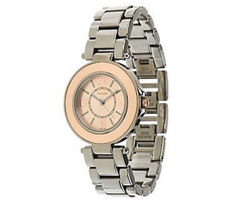 Italian Gold Round Case Ceramic Link Watch, 14K Gold