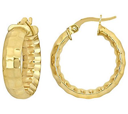 Italian Gold Wide Hammer Hoop Earrings, 14K