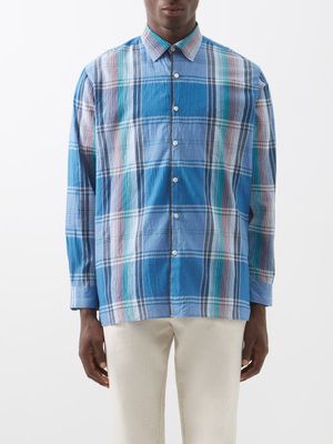 Itoh - Check Crinkled Cotton-poplin Shirt - Mens - Blue Multi