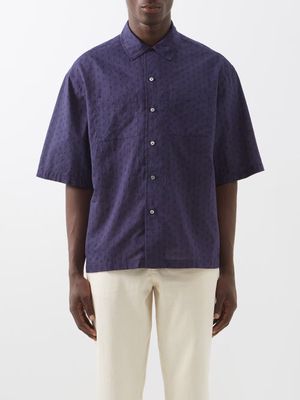 Itoh - Geometric-print Cotton-blend Voile Shirt - Mens - Navy