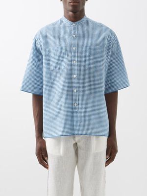 Itoh - Patch-pocket Check Cotton-voile Shirt - Mens - Blue