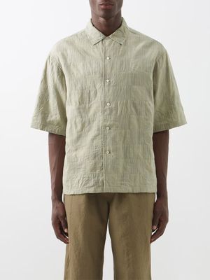 Itoh - Patchworked Striped-cotton Shirt - Mens - Light Green