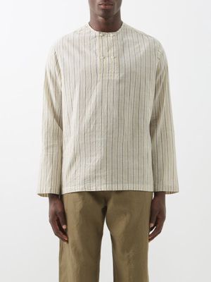 Itoh - Striped Cotton Henley Shirt - Mens - Grey Multi