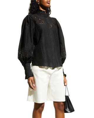 Ivana Embroidered Button-Front Blouse