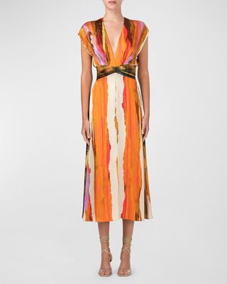 Ivanova Abstract Striped Midi Dress
