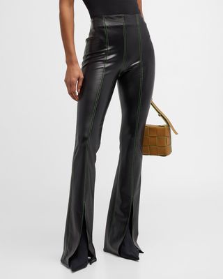 Iver Faux Leather Topstitched Bootcut Pants