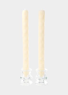 Ivory Raised Check Dinner Candles, Set of 2