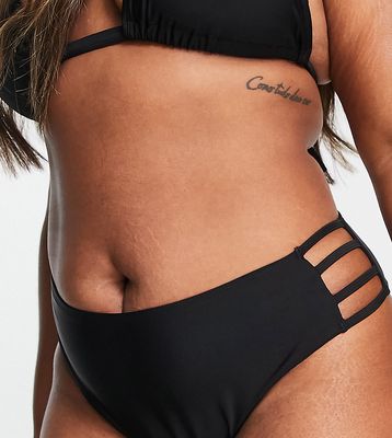 Ivory Rose Curve mix & match high strap detail bikini bottom in black