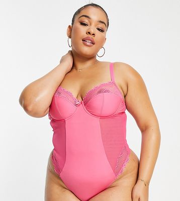 Ivory Rose Curve zig zag mesh and microfiber bodysuit in hot pink