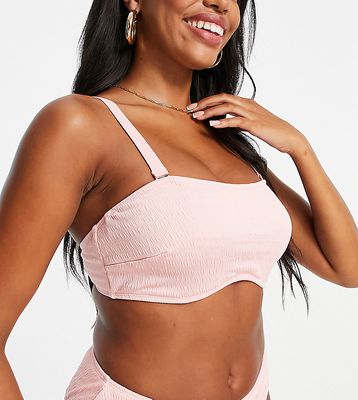 Ivory Rose Fuller Bust mix and match crinkle crop bikini top in blush pink DD