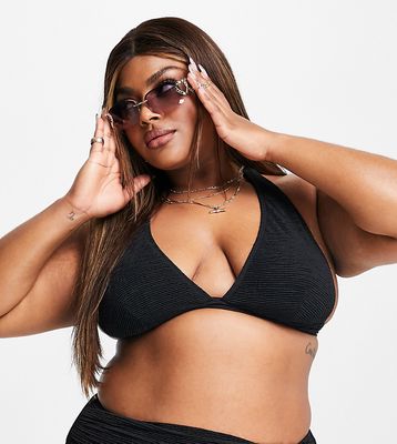Ivory Rose Plus crinkle halter bikini top in black