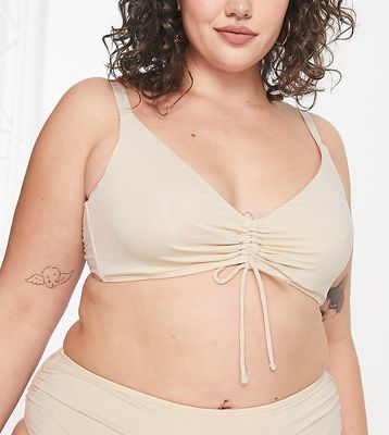 Ivory Rose Plus gather front bikini top in gold shimmer